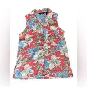 Vintage 90s Women’s Floral Sleeveless Eddie Bauer Linen Top Small Medium EUC